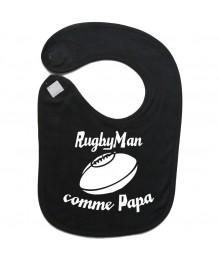 Bavoir bébé "RugbyMan comme Papa" Noir/Blanc