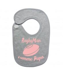 Bavoir bébé "RugbyMan comme Papa" Gris/Rose