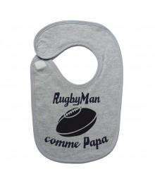 Bavoir bébé "RugbyMan comme Papa" Gris/Noir