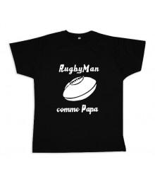 Tee shirt rugby bébé "RugbyMan comme Papa" Noir/Blanc