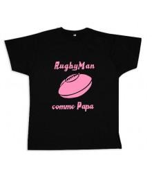 Tee shirt rugby bébé "RugbyMan comme Papa" Noir/Rose