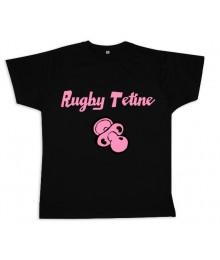 Tee shirt rugby bébé "Rugby Tétine" Noir/Rose