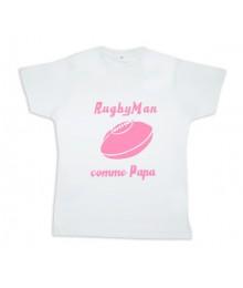 Tee shirt rugby bébé "RugbyMan comme Papa" Blanc/Rose