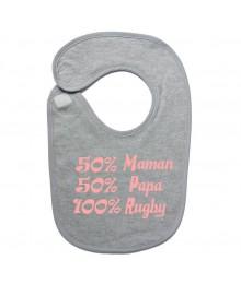 bavoir bébé "100 % rugby "gris rose