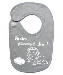 Bavoir bébé "Flexion... Jeu !!" Gris/Blanc