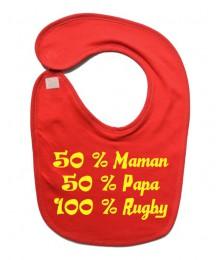 Bavoir bébé "100 % rugby " Rouge/Jaune