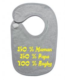 Bavoir bébé "100 % rugby " Gris/Jaune