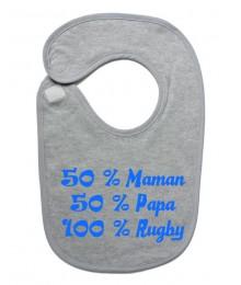 Bavoir bébé "100 % rugby " Gris/Bleu
