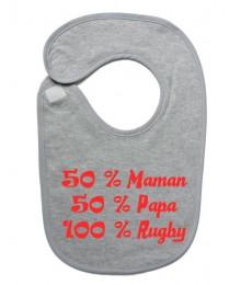 Bavoir bébé "100 % rugby " Gris/Rouge