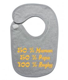 Bavoir bébé "100 % rugby " Gris/Or