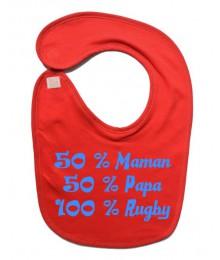 Bavoir bébé "100 % rugby " Rouge/Bleu