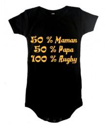 Body bébé "100 % rugby" Noir/Or