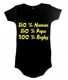 Body bébé "100 % rugby" Noir/Jaune
