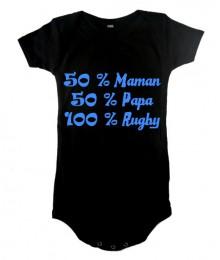 Body bébé "100 % rugby" Noir/Bleu