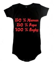 Body bébé "100 % rugby" Noir/Rouge