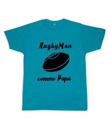 Tee shirt rugby bébé "RugbyMan comme Papa" Bleu/Noir