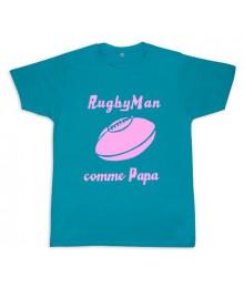 Tee shirt rugby bébé "RugbyMan comme Papa" Bleu/Rose