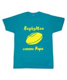 Tee shirt rugby bébé "RugbyMan comme Papa" Bleu/Jaune