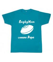 Tee shirt rugby bébé "RugbyMan comme Papa" Bleu/Blanc