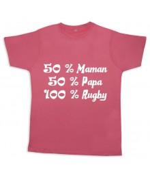 Tee shirt rugby bébé "100 % rugby" Rose/Blanc