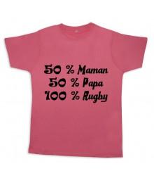 Tee shirt rugby bébé "100 % rugby" Rose/Noir
