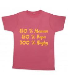 Tee shirt rugby bébé "100 % rugby" Rose/Or