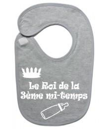 Bavoir bébé "Roi de la 3ème mi-temps" Gris/Blanc