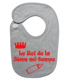 Bavoir bébé "Roi de la 3ème mi-temps" Gris/Rouge