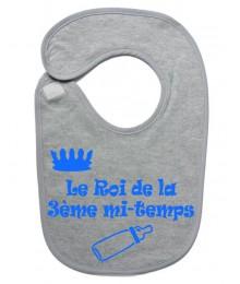 Bavoir bébé "Roi de la 3ème mi-temps" Gris/Bleu