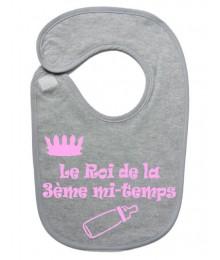 Bavoir bébé "Roi de la 3ème mi-temps" Gris/Rose