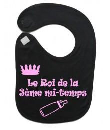 Bavoir bébé "Roi de la 3ème mi-temps" Noir/Rose