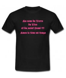 Tee shirt Rugby Humour "Saint Demi" Noir/Rose fluo