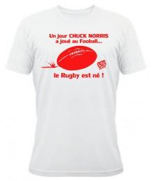 Tee shirt Rugby Humour "Chuck Norris" Football Blanc/Rouge