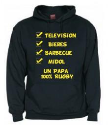 Sweat Capuche "Papa 100 % Rugby" Noir