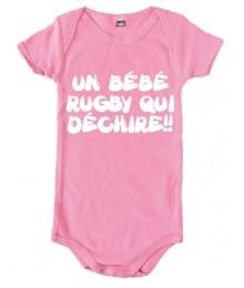 Body bébé Rugby qui déchire !! Rose/Blanc