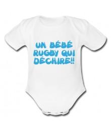 Body bébé Rugby qui déchire !! Blanc/Ciel